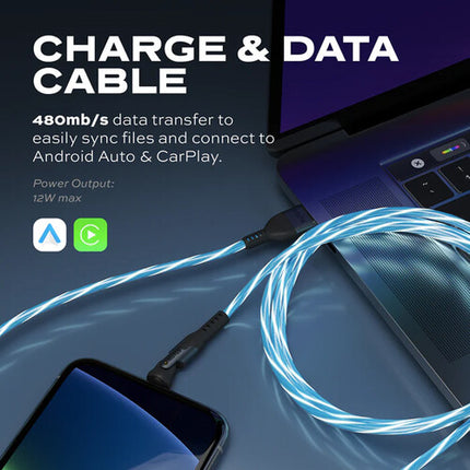 Statik PowerPivot GloBright Cable de carga USB-A a USB-C 2m LED azul con organizador de silicona