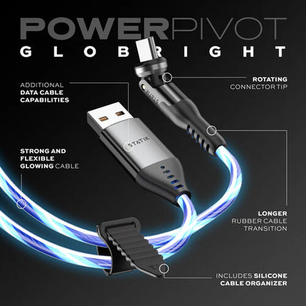Statik PowerPivot GloBright Cable de carga USB-A a USB-C 2m LED azul con organizador de silicona