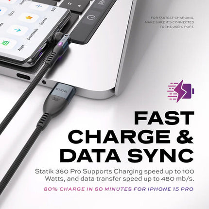 Statik 360 Pro Cable de carga magnético universal 100W 1m con organizador de silicona
