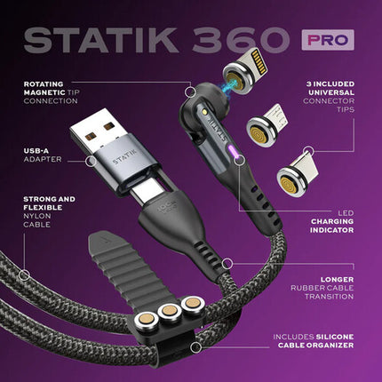 Statik 360 Pro Cable de carga magnético universal 100W 1m con organizador de silicona