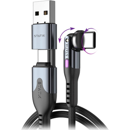 Statik PowerPivot Pro Cable de carga USB-C 100W 3 metros con adaptador USB-A