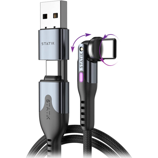 Statik PowerPivot Pro Cable de carga USB-C 100W 3.3 pies con adaptador USB-A y organizador de silicona