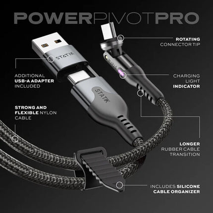 Statik PowerPivot Pro Cable de carga USB-C a USB-C 100W 2m con organizador de silicona