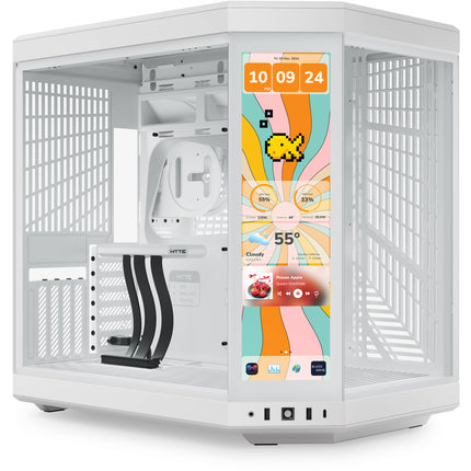 HYTE Y70 Touch Infinite Torre Media Snow White con Pantalla Táctil 14.5 Pulgadas y Soporte para GPUs de 16.6 Pulgadas