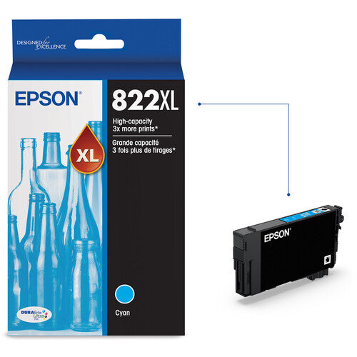 Cartucho de tinta cyan Epson T822 alta capacidad para impresoras WorkForce Pro WF-3820 4820 4830 Sensormatic