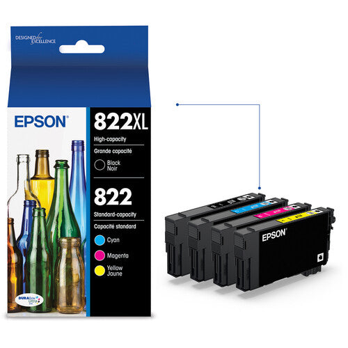 Epson T822 Pack Cartuchos Tinta Negro Alta Capacidad y Color WF-3820 4820 4830