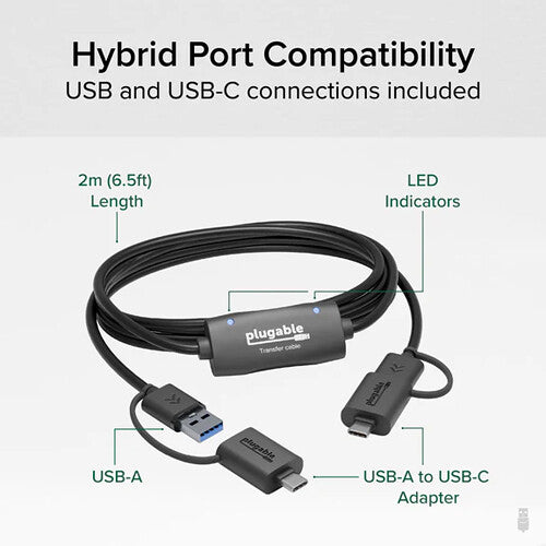Plugable Cable de Transferencia USB 3.0 Windows 2x USB-A y USB-C 6.6 pies 5 Gb/s