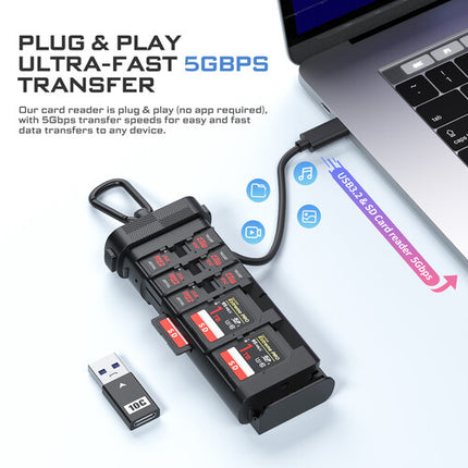 Freewell Duo Lector de Tarjetas con Almacenamiento para 13 Tarjetas y Cable USB-C