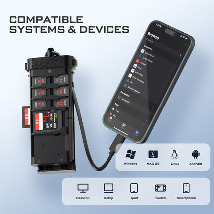 Freewell Duo Lector de Tarjetas con Almacenamiento para 13 Tarjetas y Cable USB-C