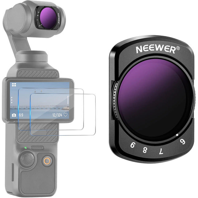 Neewer Filtro ND Variable Magnético 6 a 9 Paradas para DJI Osmo Pocket 3 con Protector LCD y Paño de Limpieza