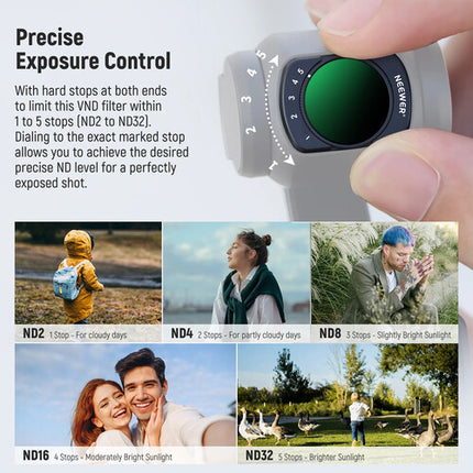 Neewer Filtro ND Variable Magnético ND2-ND32 para DJI Osmo Pocket 3 con Protector LCD y Paño de Limpieza