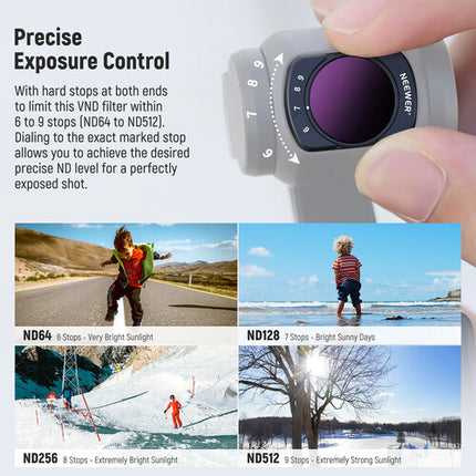 Neewer Filtro ND Variable Magnético 6 a 9 Paradas para DJI Osmo Pocket 3 con Protector LCD y Paño de Limpieza