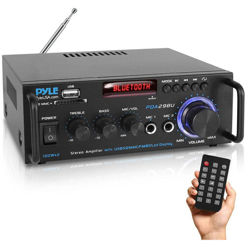 Pyle Home PDA29BU.6 Amplificador Estéreo Compacto 2x100W Bluetooth USB SD