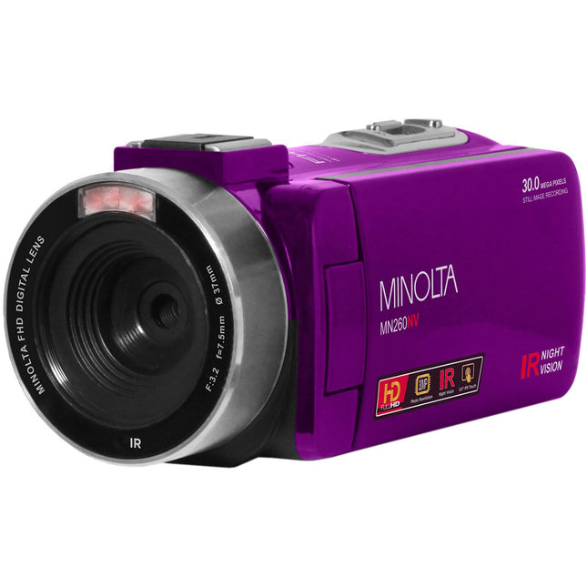 Minolta MN260NV Videocámara con Visión Nocturna Full HD 1080p 16x Zoom 3" Pantalla Táctil