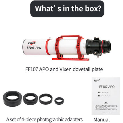 ZWO FF107 APO Telescopio Astronómico OTA 749mm F7 Apocromático