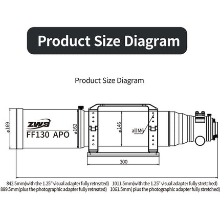ZWO FF130 APO Telescopio 130mm OTA 1000mm F7 Rotador 360 Grados