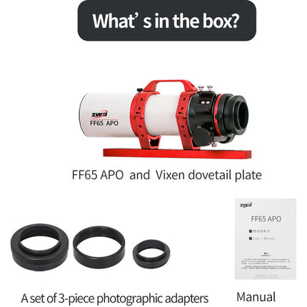 ZWO FF65mm Telescopio Astronómico Refractor 65mm Focal 416mm f6.4