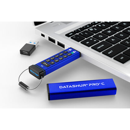 Istorage 128GB datAshur PRO+C USB-C Unidad Flash Encriptada 310MB/s Con Funda Y Adaptador