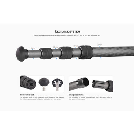 Leofoto LS-224CX Trípode de Fibra de Carbono 42.2 Pulgadas con Cabezal Esférico LH-25