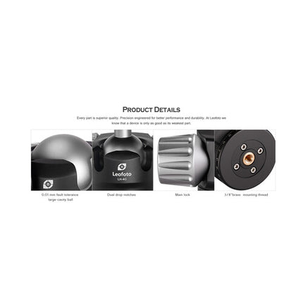 Leofoto LS-364CX Trípode de Fibra de Carbono Capacidad 20 kg Altura 7.1 a 61.7" con Cabeza Esférica LH-40LR