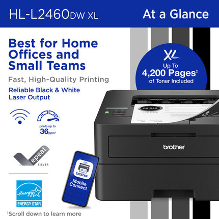 Brother HL-L2460DW Impresora Láser Monocromo Compacta 36 ppm 1200x1200 dpi 2 Toner 4200 Páginas