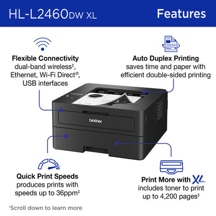 Brother HL-L2460DW Impresora Láser Monocromo Compacta 36 ppm 1200x1200 dpi 2 Toner 4200 Páginas