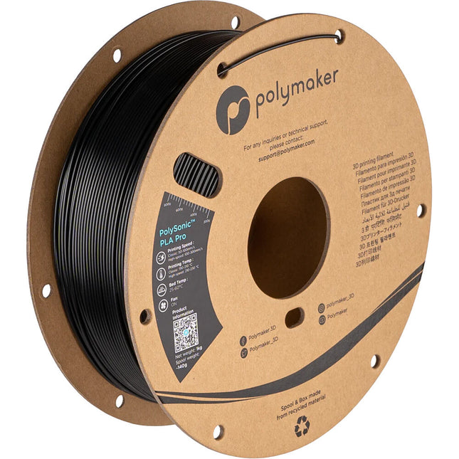 Polymaker PolySonic PLA Pro Filamento 1.75mm 1kg Negro alta velocidad impresión