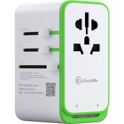 GlocalMe RoamPlug Adaptador de Viaje con Wi-Fi 6 y 70W USB Power