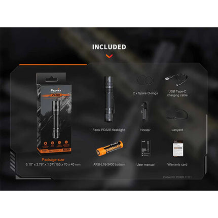 Fenix Linterna Recargable PD32R 1400 Lúmenes Resistente y Compacta