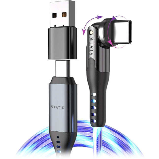 Statik PowerPivot GloBright Pro Cable de carga USB-C 3.3’ LED y Adaptador USB-A