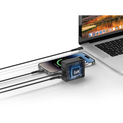 PowerPeak 65W Cargador de Pared USB GaN 3 Puertos con Cable 6'