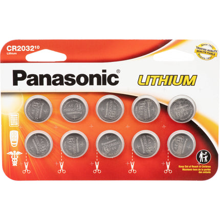 Batería de Litio Panasonic CR2032 3V Paquete de 10 Pilas Seguras para Niños