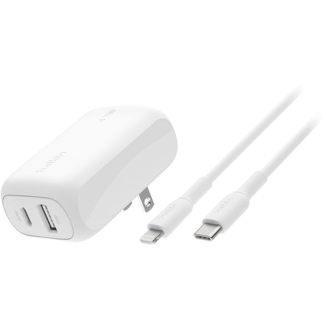 Belkin BoostCharge Cargador de Pared 42W 2 Puertos USB-C 30W USB-A 12W Cable Lightning