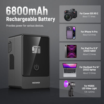 Neewer PS099E Batería V-Mount 14.5V 99Wh 6800mAh OLED 65W PD