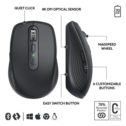 Logitech MX Anywhere 3S Ratón Inalámbrico 8000 dpi 70 Días Batería Graphite