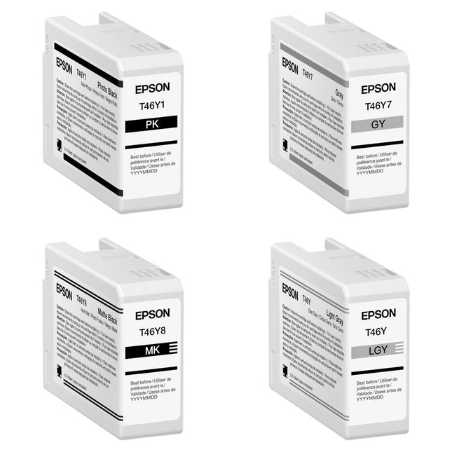 Epson T46Y Cartuchos de Tinta Negro y Gris UltraChrome PRO10 50mL para Impresora SureColor P900 17 pulgadas