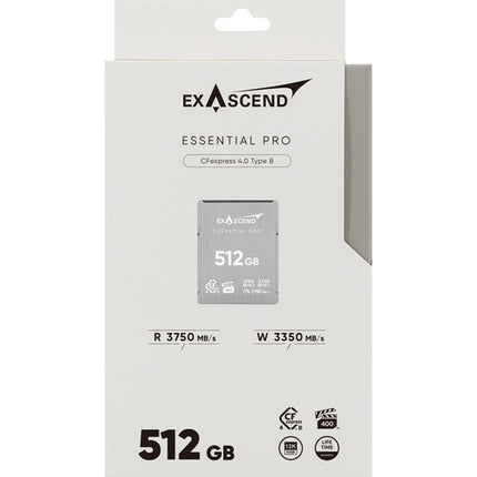 Exascend 512GB Essential Pro CFexpress 4.0 Tipo B Tarjeta de Memoria 3750 MB/s Lectura 3350 MB/s Escritura