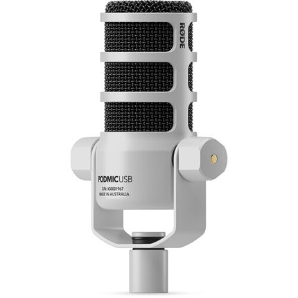RODE PodMic USB y XLR Micrófono Dinámico para Podcast Blanco con Filtro Antipop