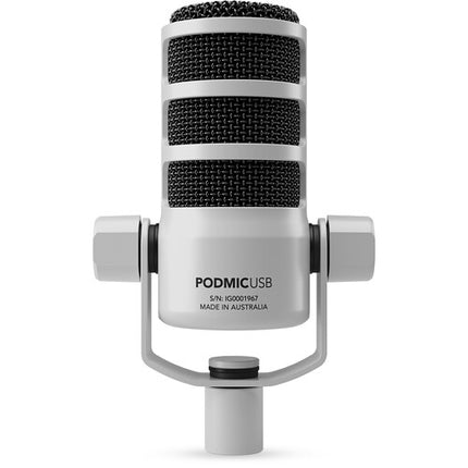 RODE PodMic USB y XLR Micrófono Dinámico para Podcast Blanco con Filtro Antipop