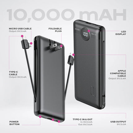 Statik Powerbank 6 en 1 10000mAh Negro Cargador Incorporado y 5 Puertos