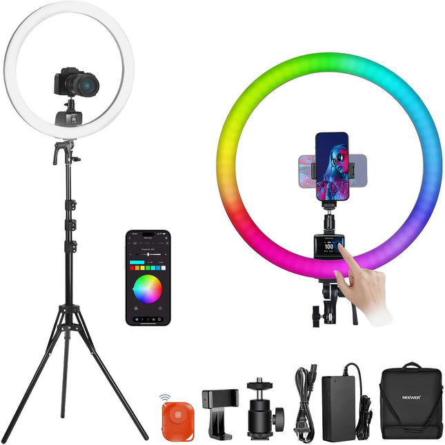 Neewer SRP18C Anillo de Luz LED RGB 18 Pulgadas 925 Lux 2500-10000K Kit Completo