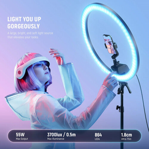 Neewer SRP18C Anillo de Luz LED RGB 18 Pulgadas 925 Lux 2500-10000K Kit Completo