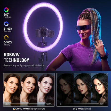 Neewer SRP18C Anillo de Luz LED RGB 18 Pulgadas 925 Lux 2500-10000K Kit Completo