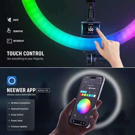 Neewer SRP18C Anillo de Luz LED RGB 18 Pulgadas 925 Lux 2500-10000K Kit Completo