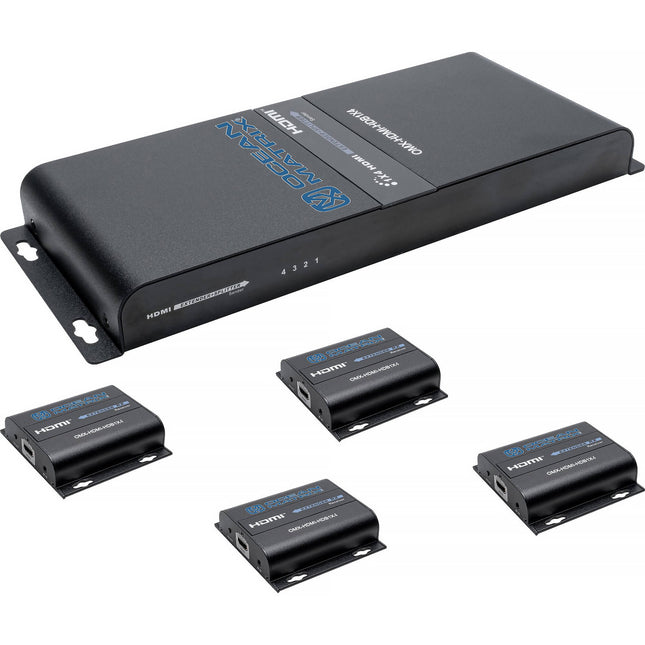 Ocean Matrix Extensor y Divisor HDMI 1x4 HDBaseT 1080p 394 pies incluye cables IR y fuentes de poder