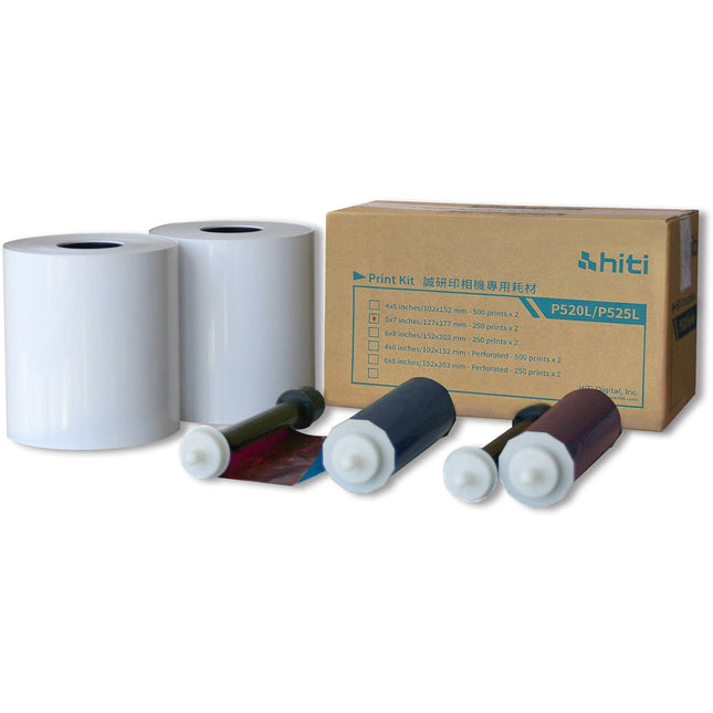 HiTi Media Pack para impresoras P520L y 525L Incluye 2 rollos papel 250 hojas 5x7 pulgadas 2 cartuchos 2 cintas 6x8 pulgadas