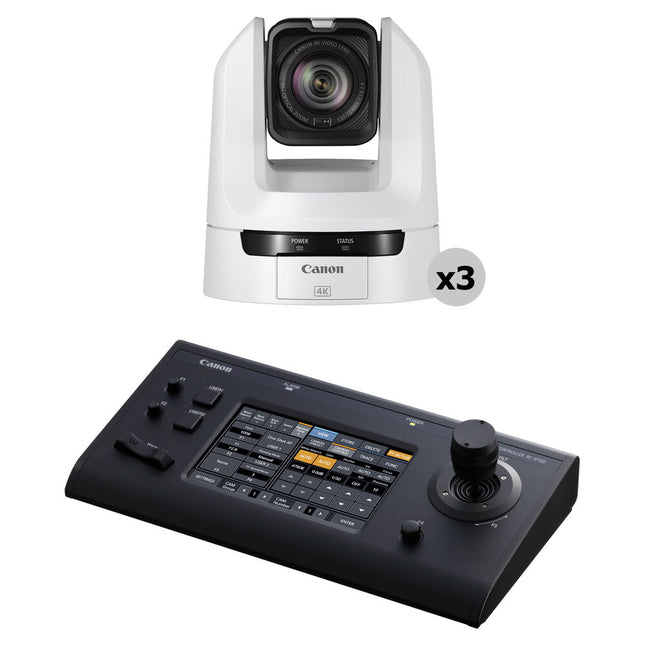 Canon 3 cámaras PTZ CR-N100 20x Zoom UHD 4K con controlador IP