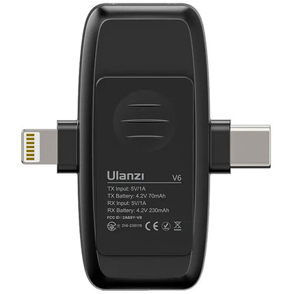Ulanzi V6 Sistema Micrófono Lavalier Inalámbrico 2 Transmisores 6 Horas Batería