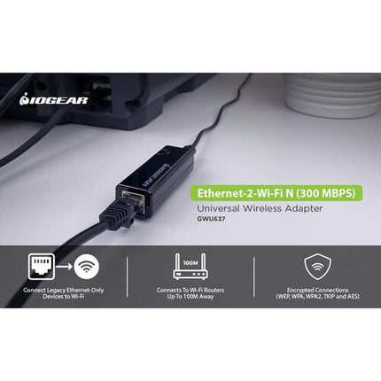 IOGEAR Ethernet-2-WiFi Adaptador Inalámbrico Universal 300 Mbps USB
