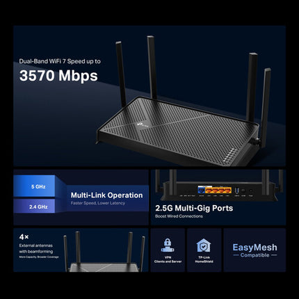 TP-Link Archer BE230 BE3600 Router Inalámbrico Dual-Banda Wi-Fi 7 3570 Mb/s 2.5G Ethernet